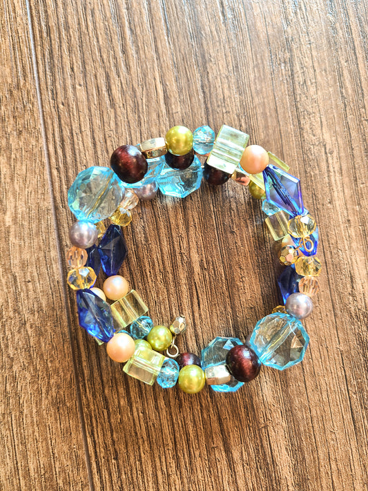 Mixed Media Memory Wire Wrapped Bracelet