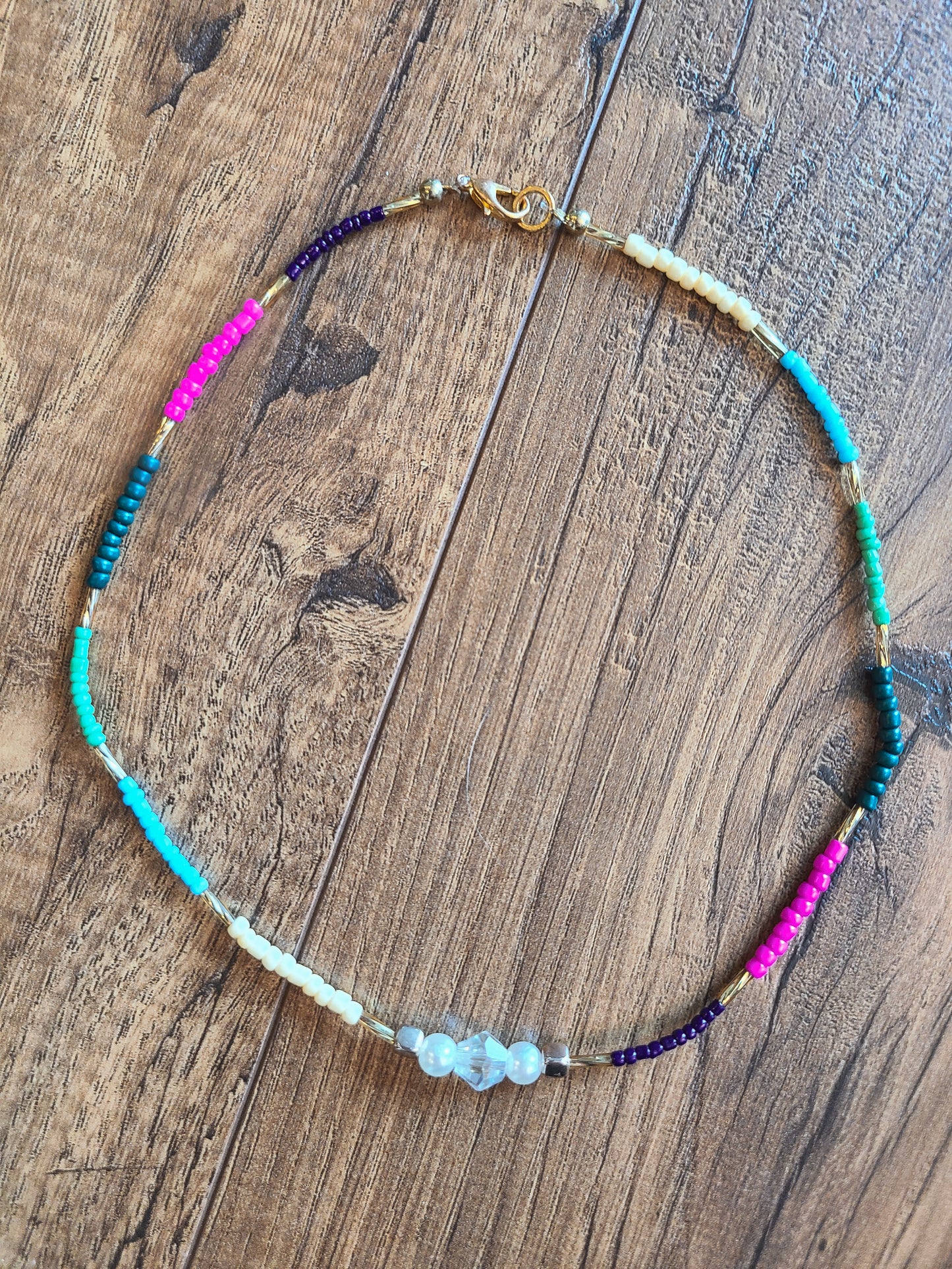 Colorful Seed Bead Crystal Choker Necklace