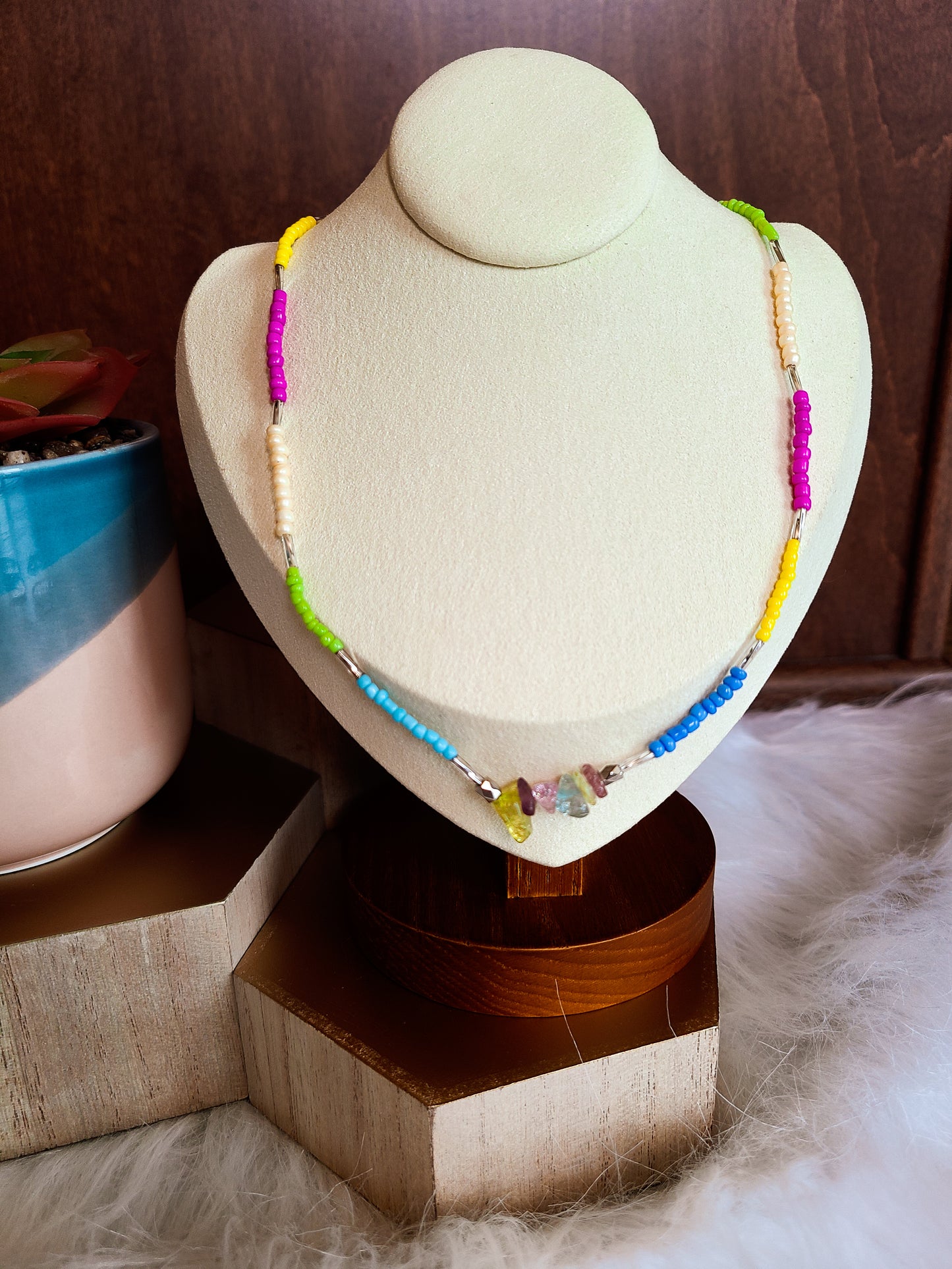Pastel Natural Stone Seed Bead Choker Necklace
