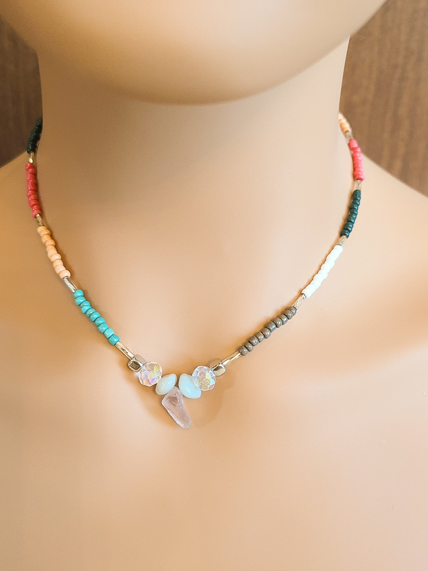 Geometric Natural Stone Seed Bead Necklace