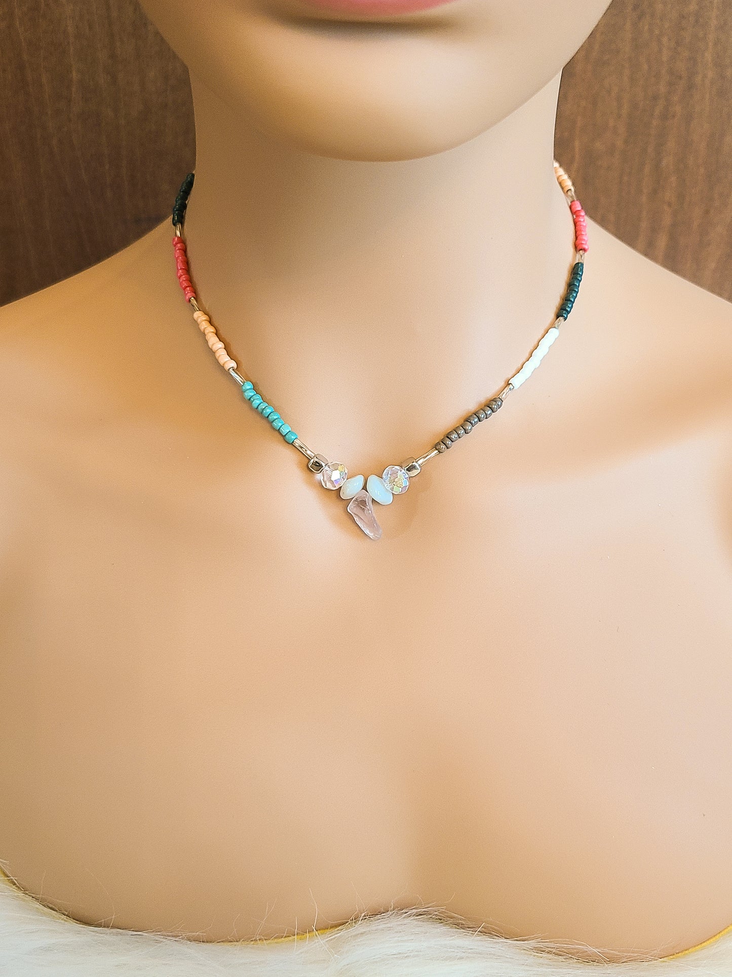 Geometric Natural Stone Seed Bead Necklace