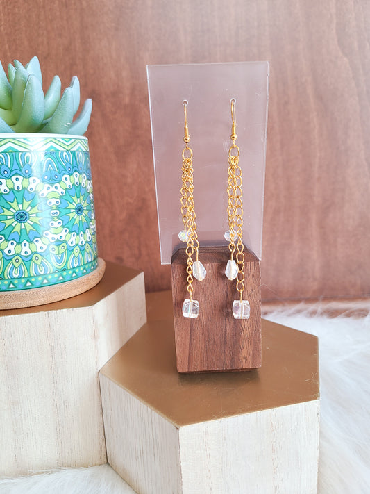Long Dangle Crystal Gold Chain Earrings