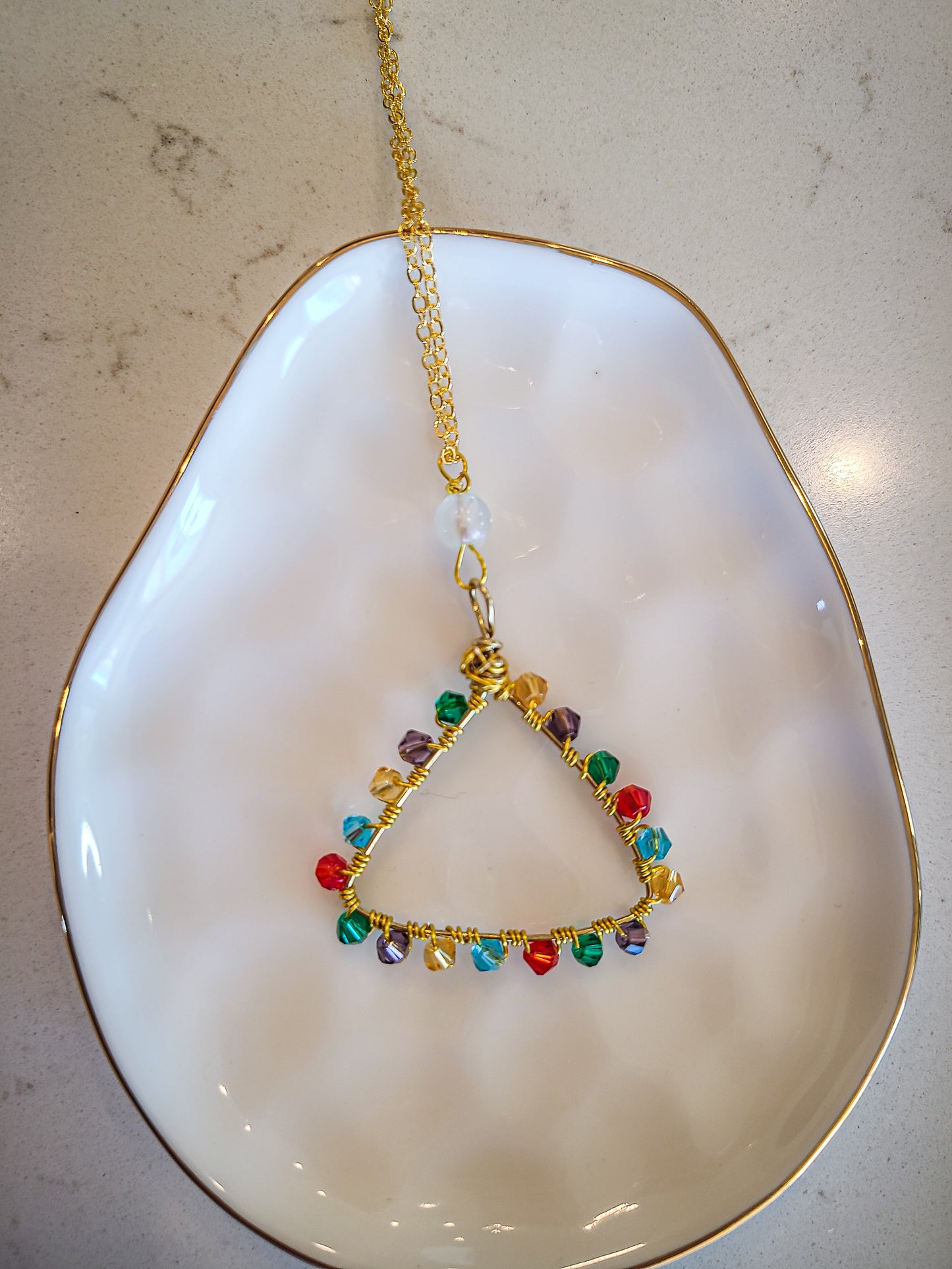 Rainbow Beaded Triangle Pendant Necklace