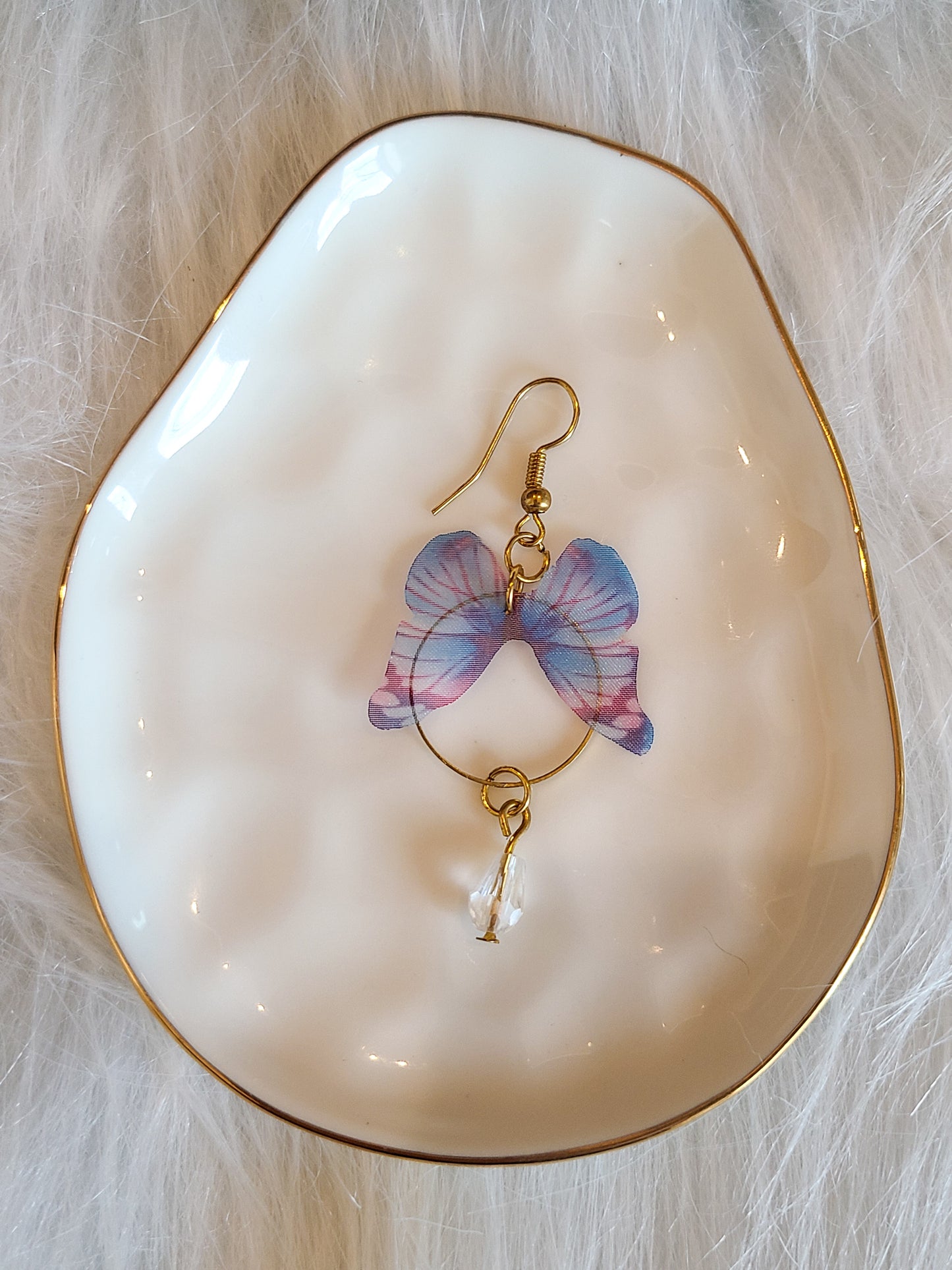 Purple Butterfly Gold Hoop Earrings