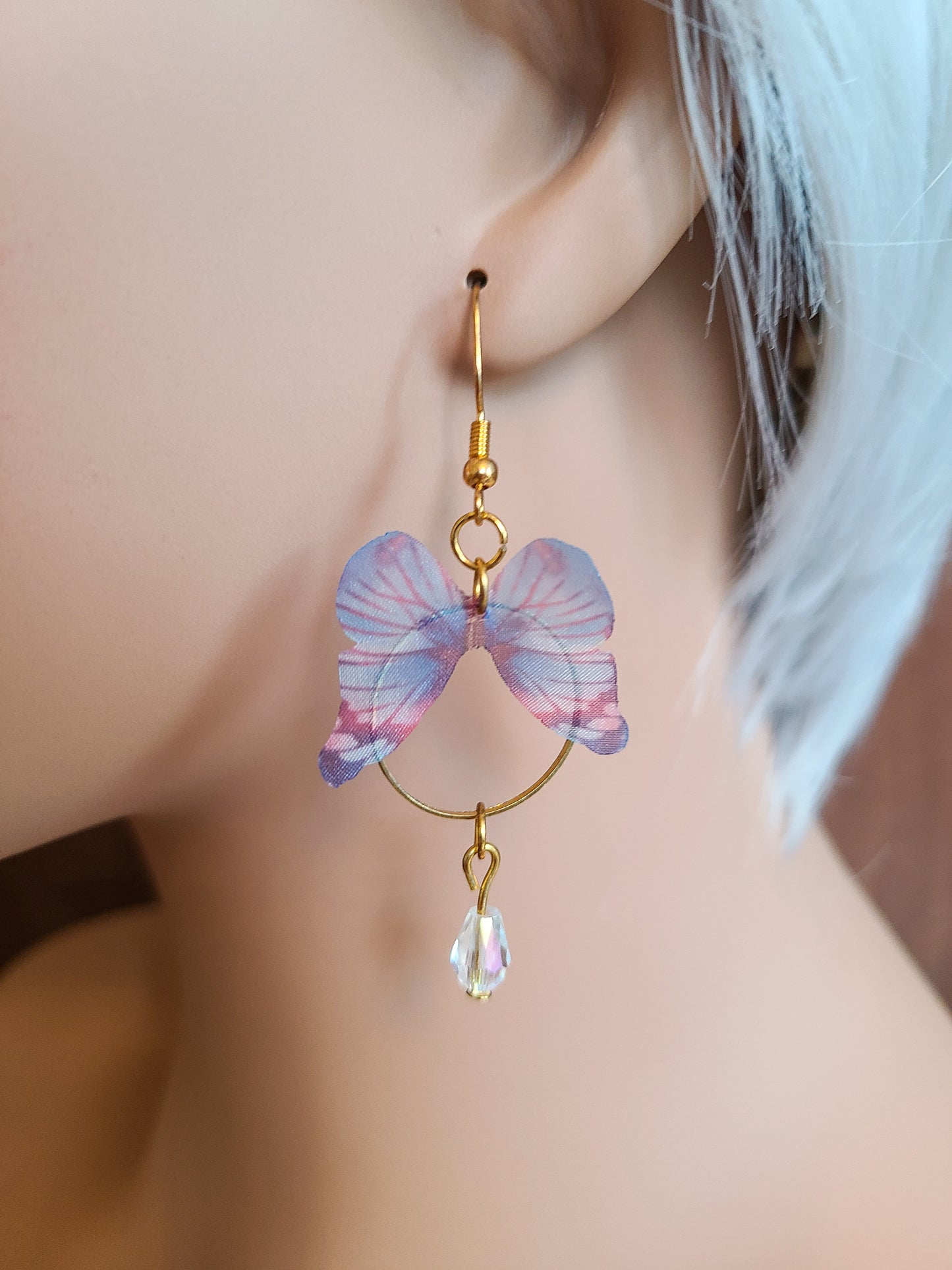 Purple Butterfly Gold Hoop Earrings