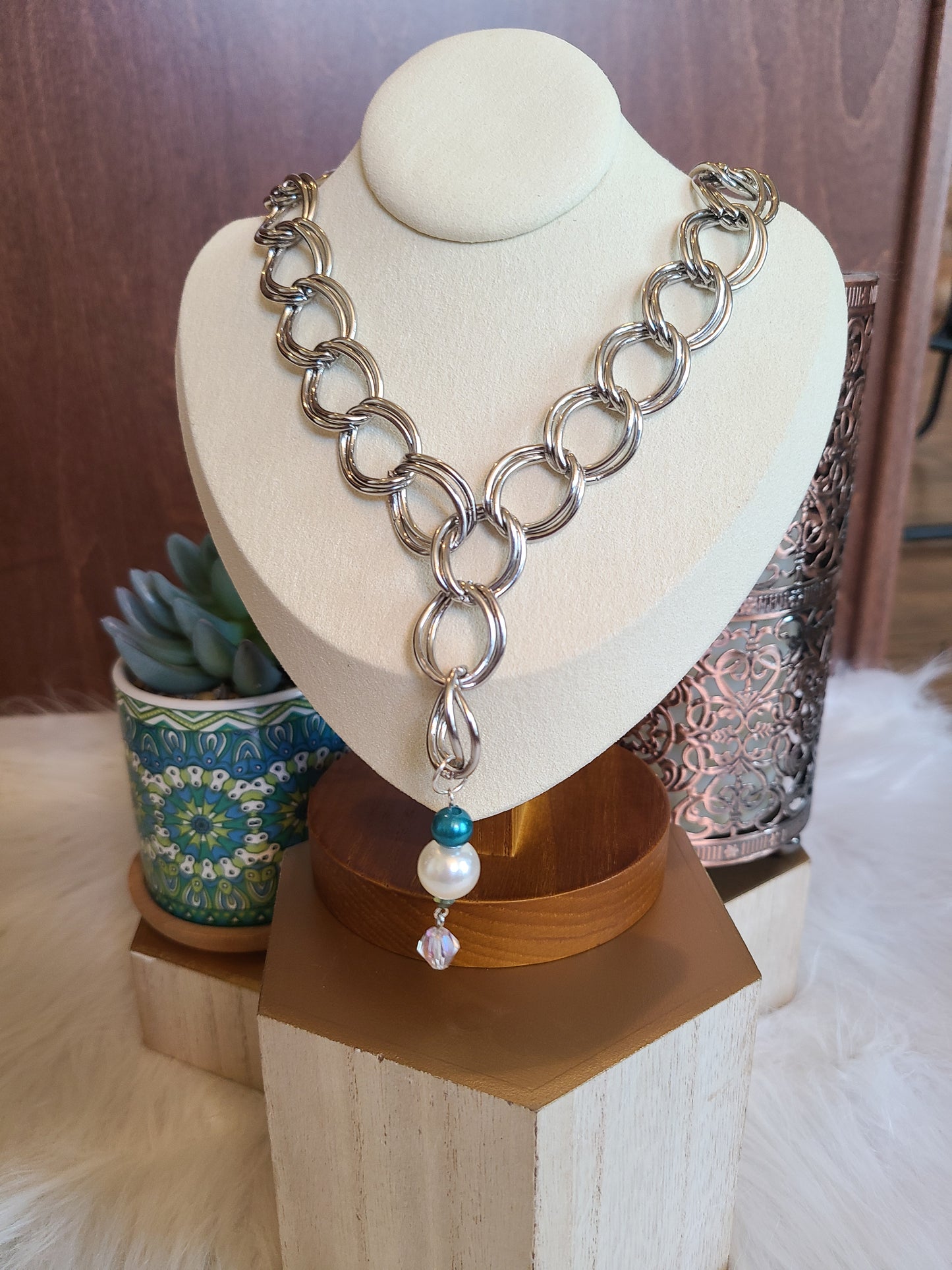 Chunky Double Strand Silver Lariat Necklace