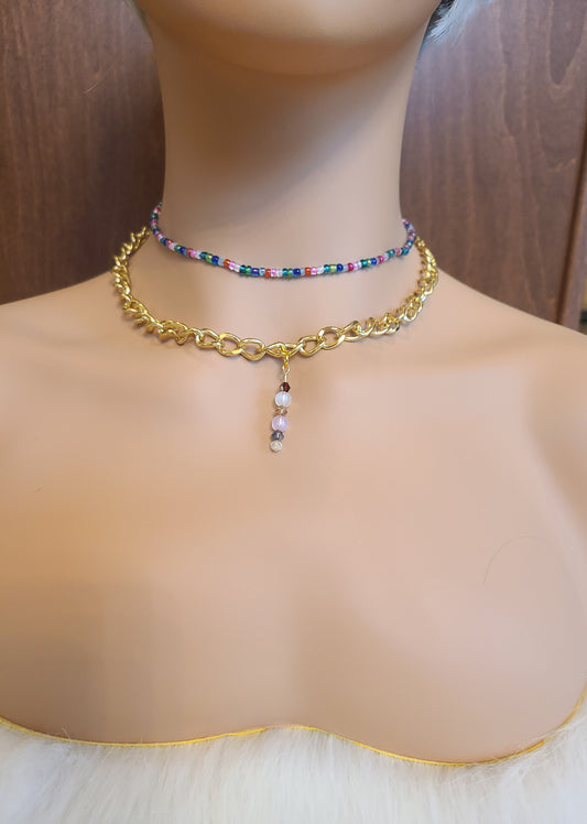 Multicolor Seed Bead Choker Necklace Set