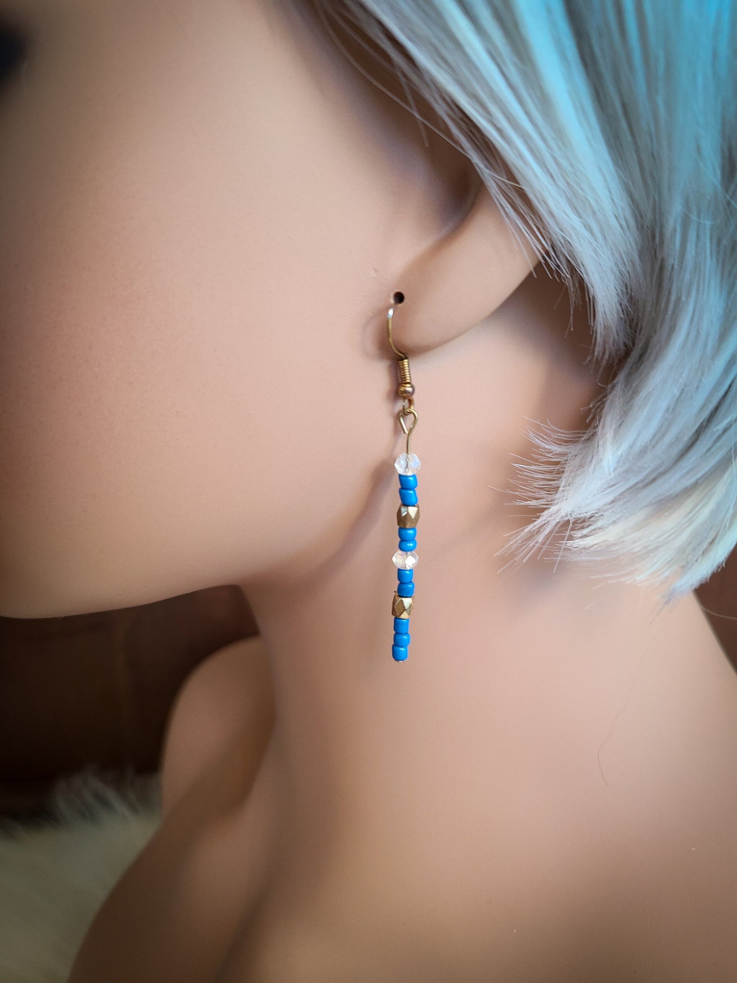 Azure Elegance Dangly Seed Bead Bar Earrings