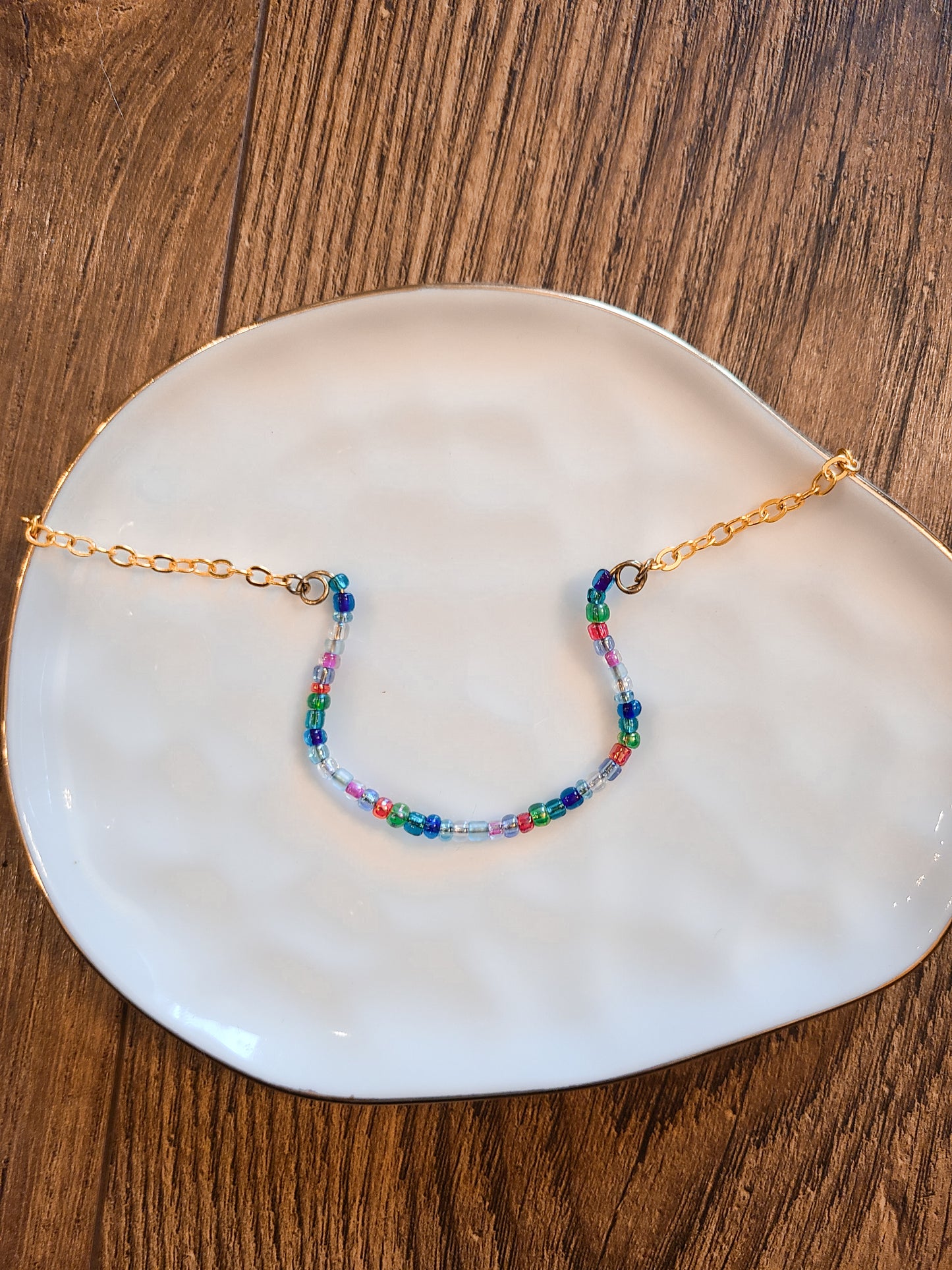Layered Arched Multicolor Seed Bead Gold Necklace Set