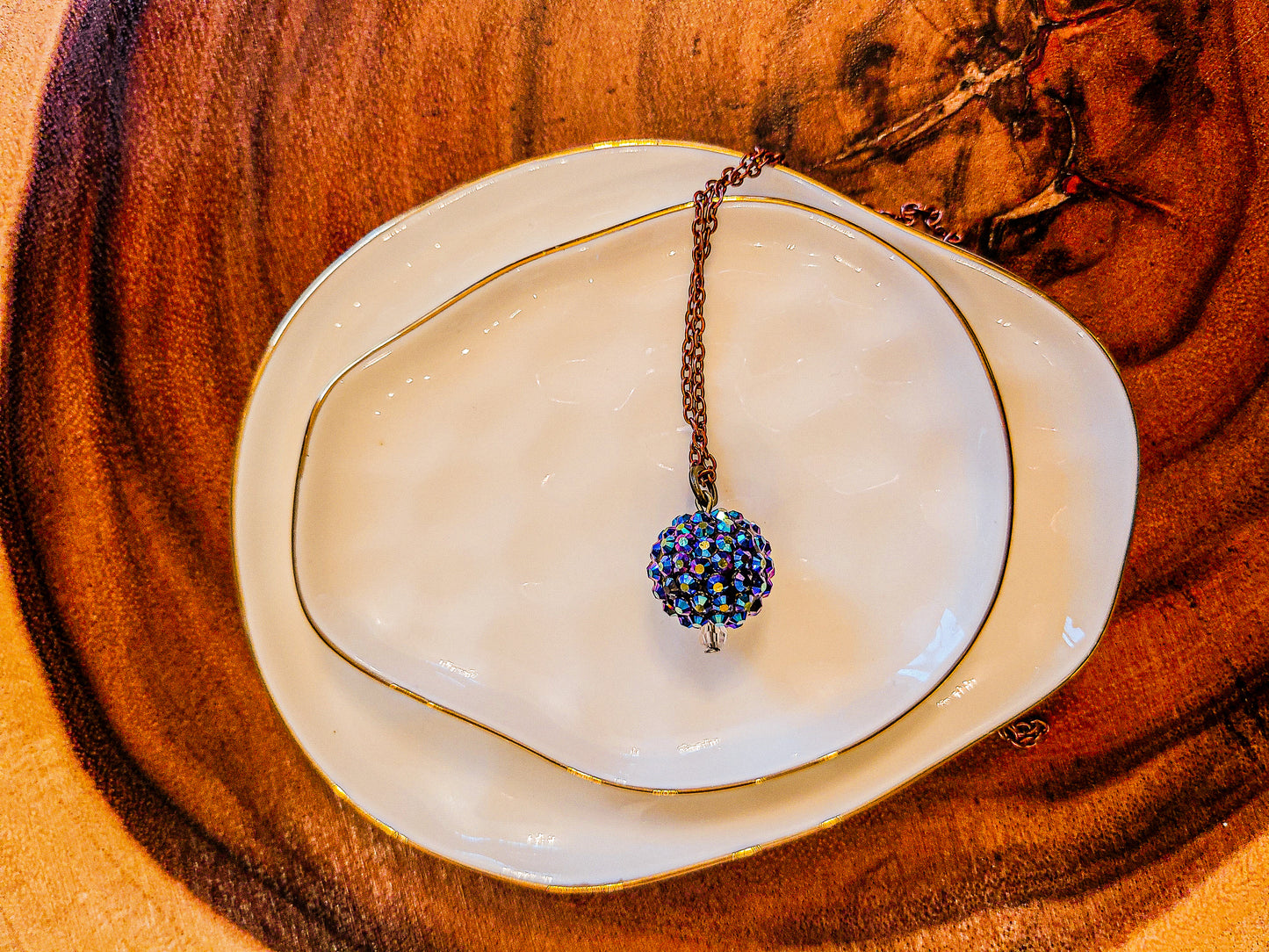 Iridescent Blue Seed Bead Choker Necklace Set