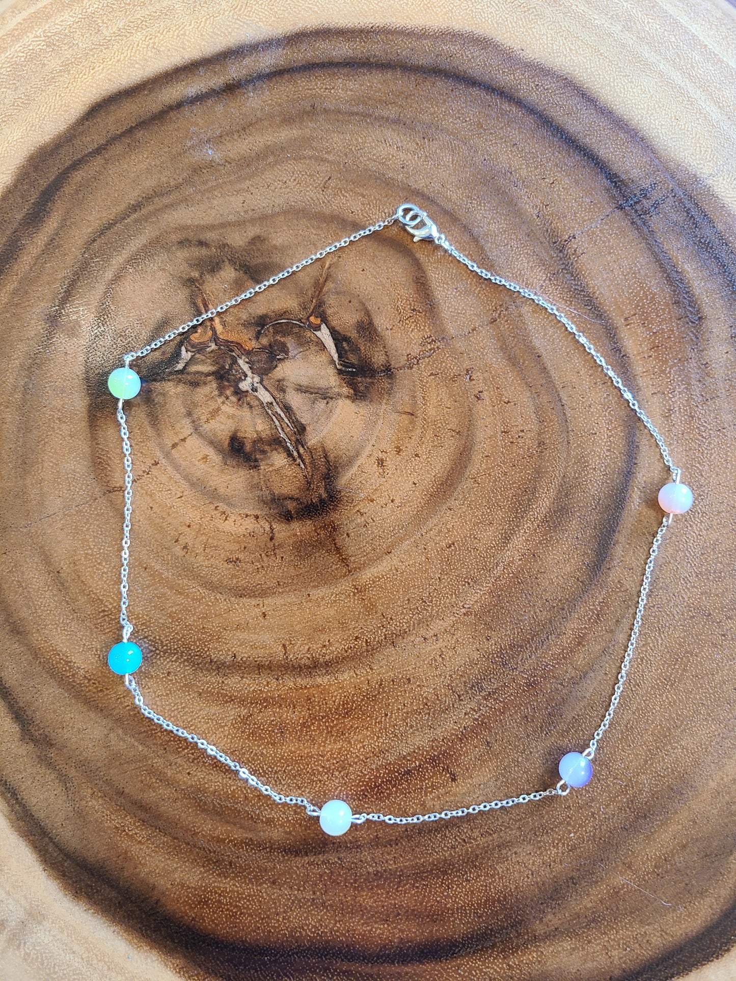 Beaded Rainbow Silver Pendant Necklace Set