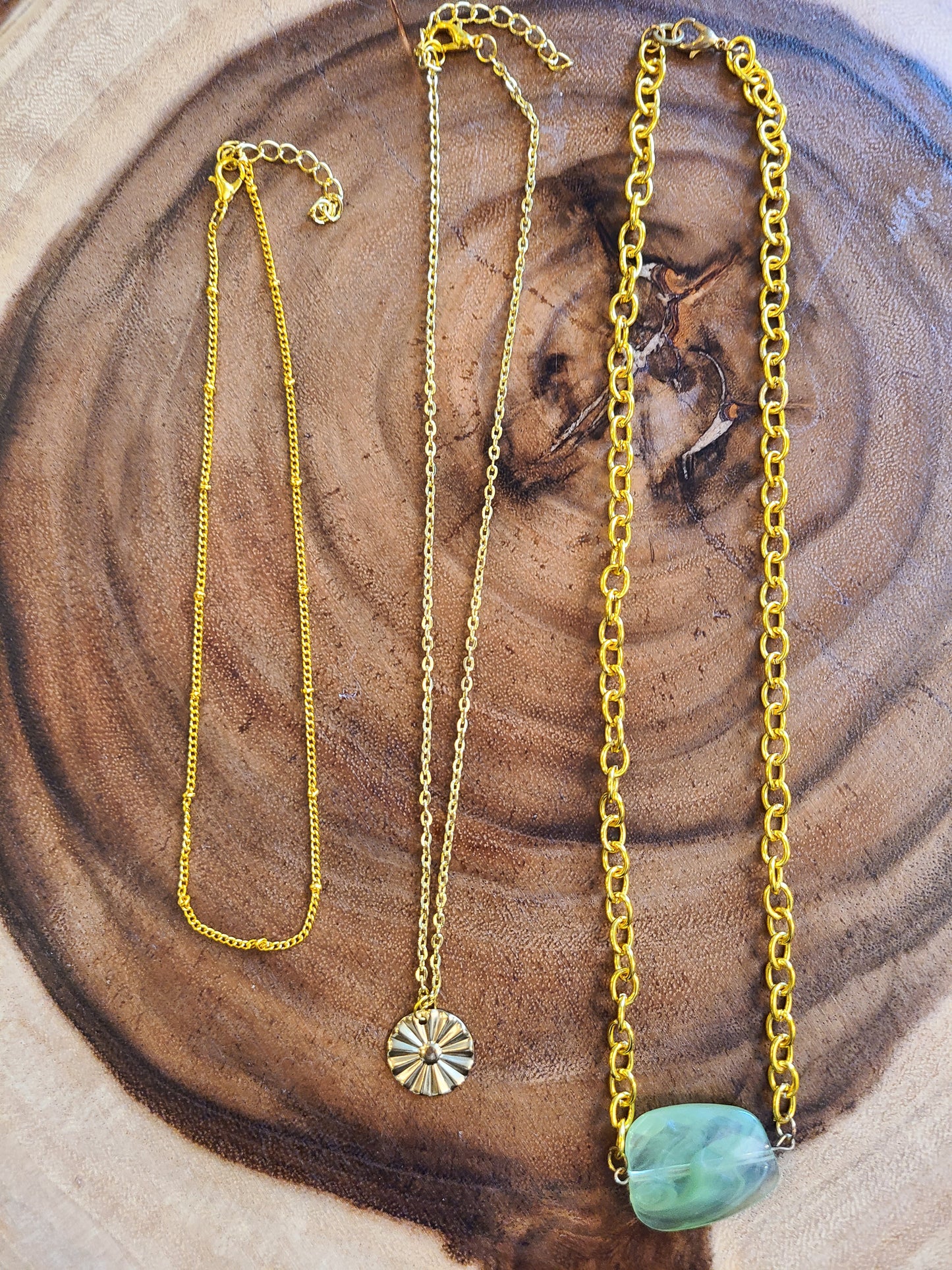 Chunky Jade Gold Pendant Necklace Set