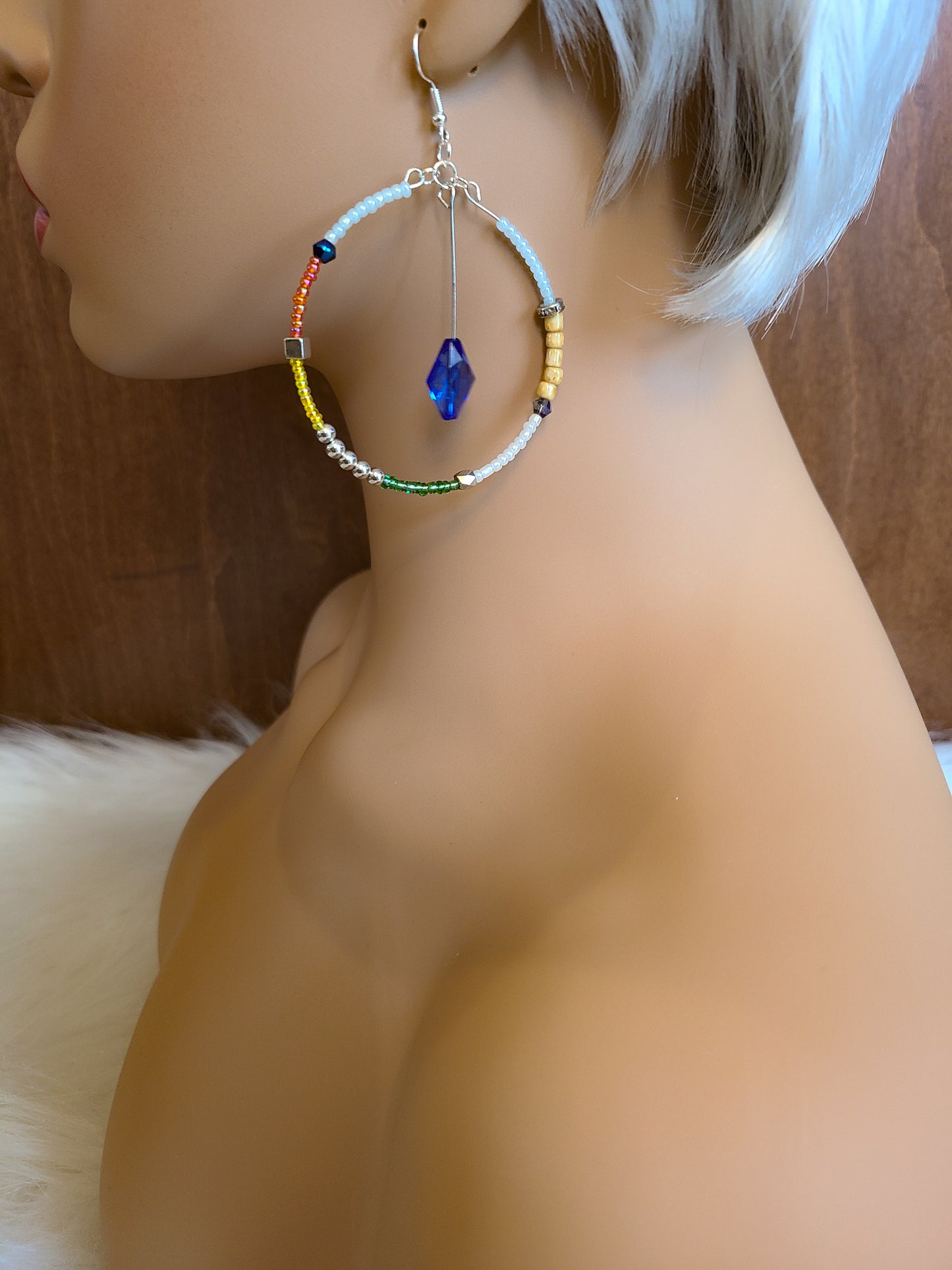 Mixed Media Multicolor Seed Bead Hoop Earrings