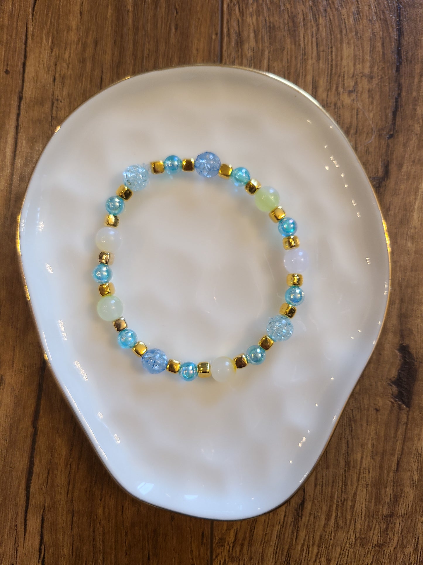 Blue and Gold Beaded Bracelet Set
