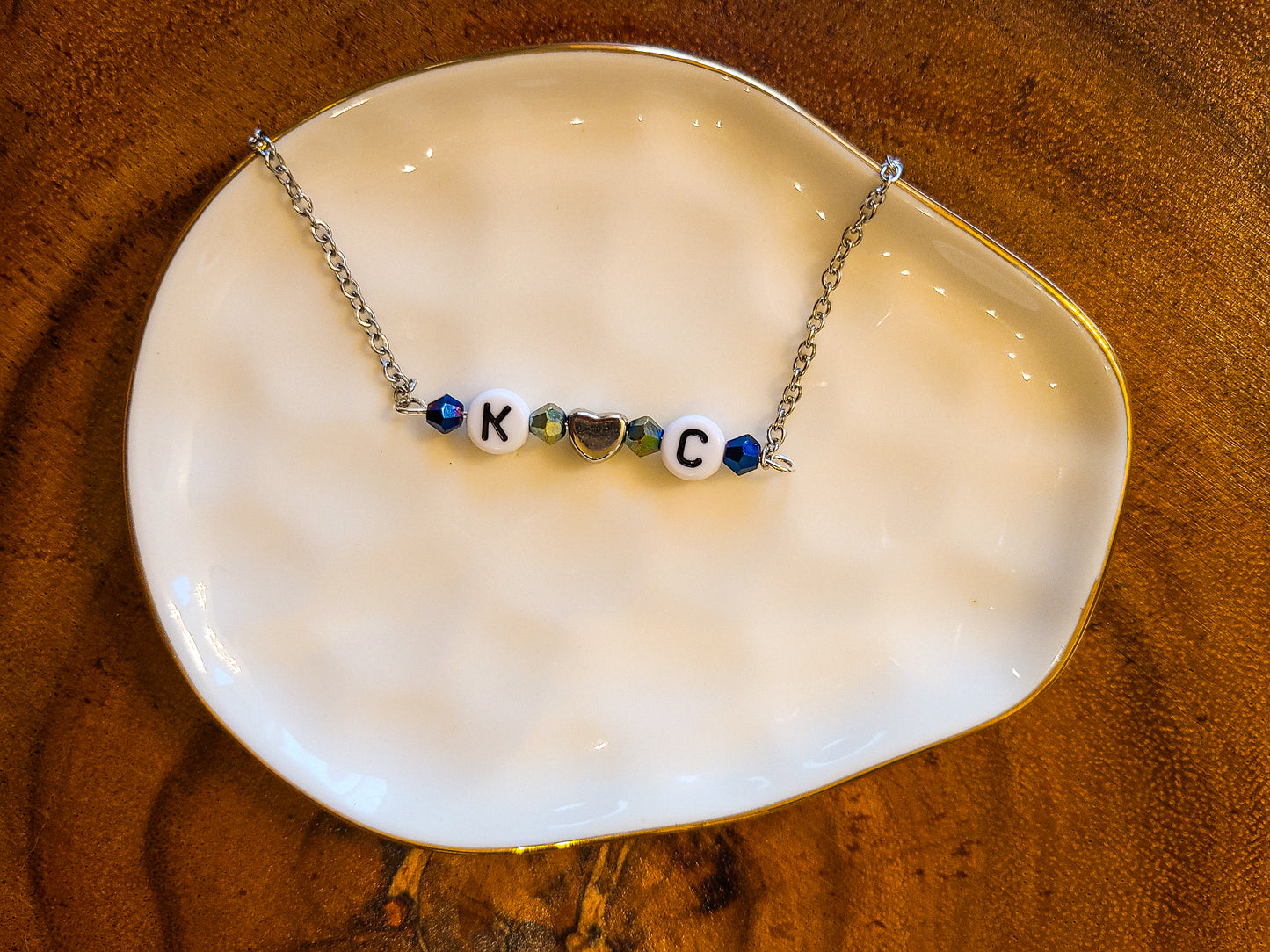 Best Friend or Couples Custom Personalized Beaded Bar Chain Initial Necklace