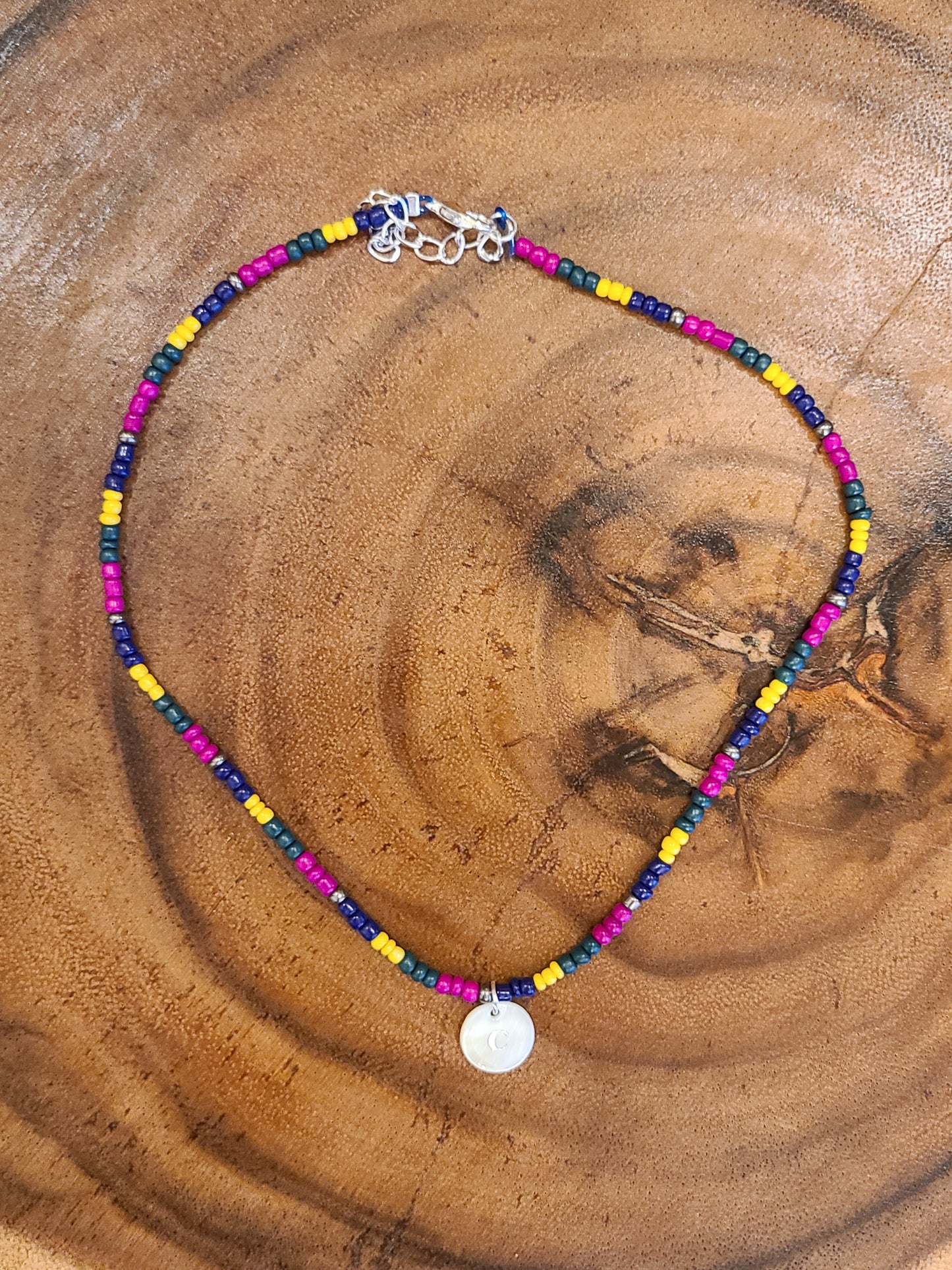Custom Personalized Jewel Tone Seed Bead Choker Initial Necklace