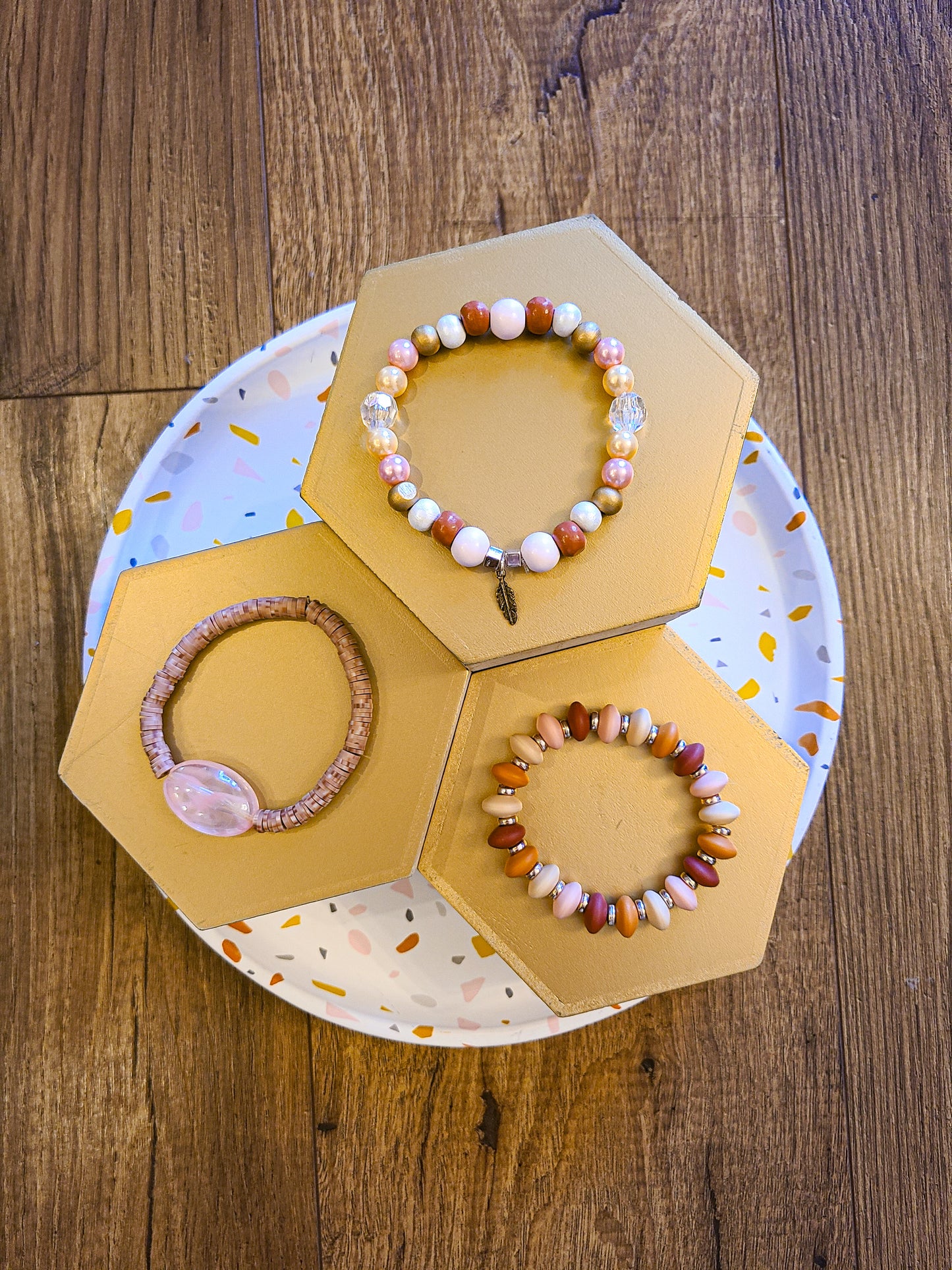 Pink and Copper Beaded Bracelet Set