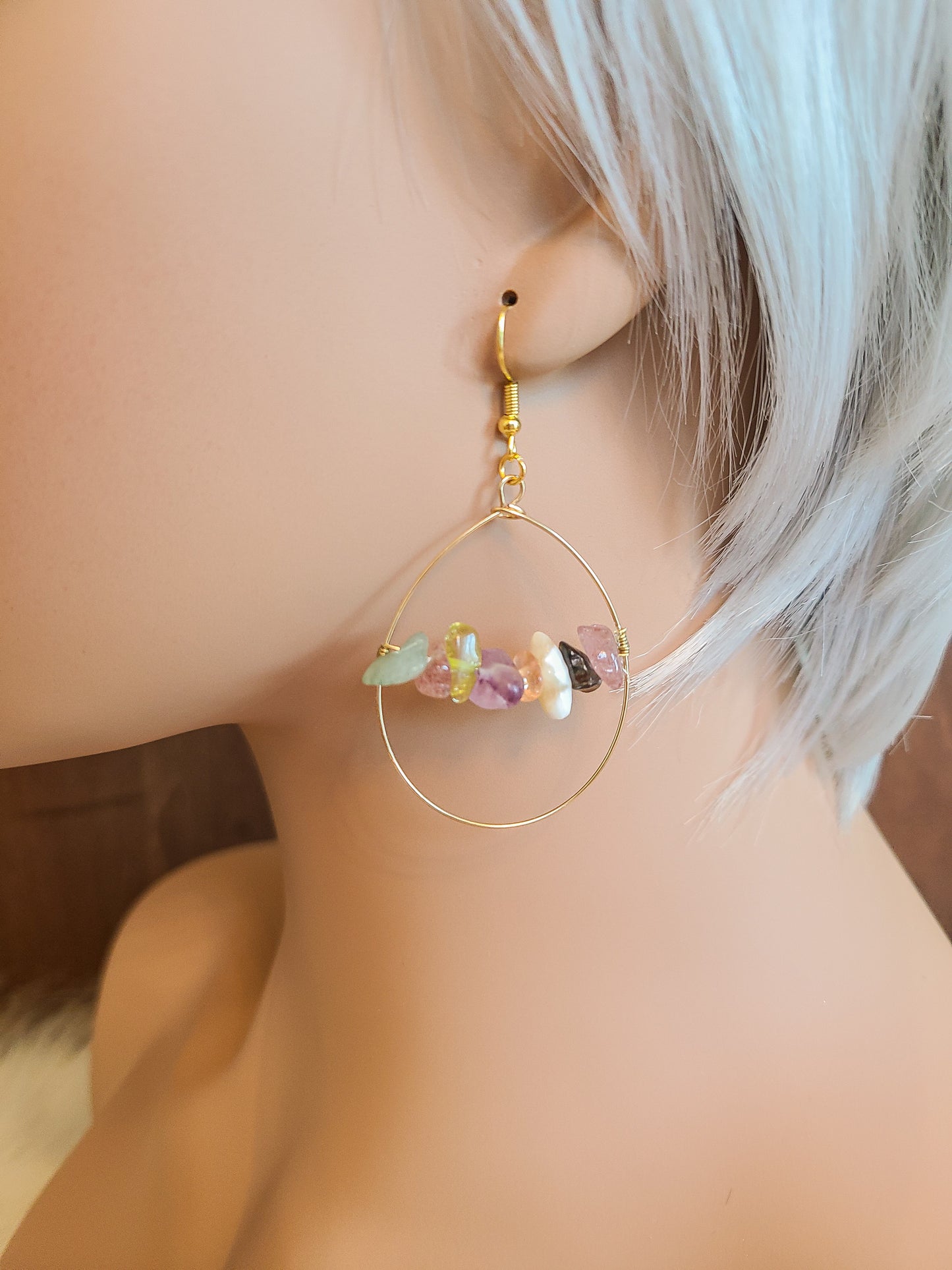 Polished Stone Gold Teardrop Earrings