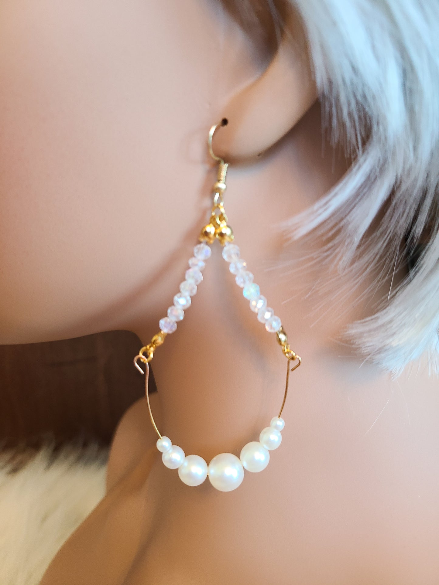 Pearl and Crystal Gold Chandelier Earrings
